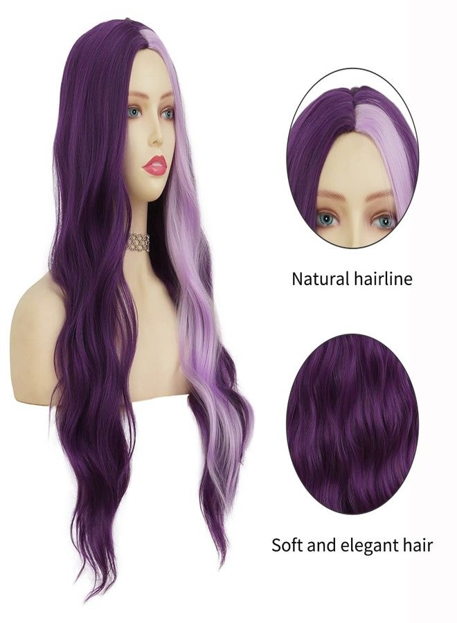 تسيسيس شعر مستعار من تسيسيس باللون البنفسجي الداكن للنساء، طويل ومجعد ومموج، طبيعي، فرق في المنتصف، شعر مميز، مناسب للحفلات والهالوين والكوسبلاي (مزيج من البنفسجي الفاتح) - Image 3